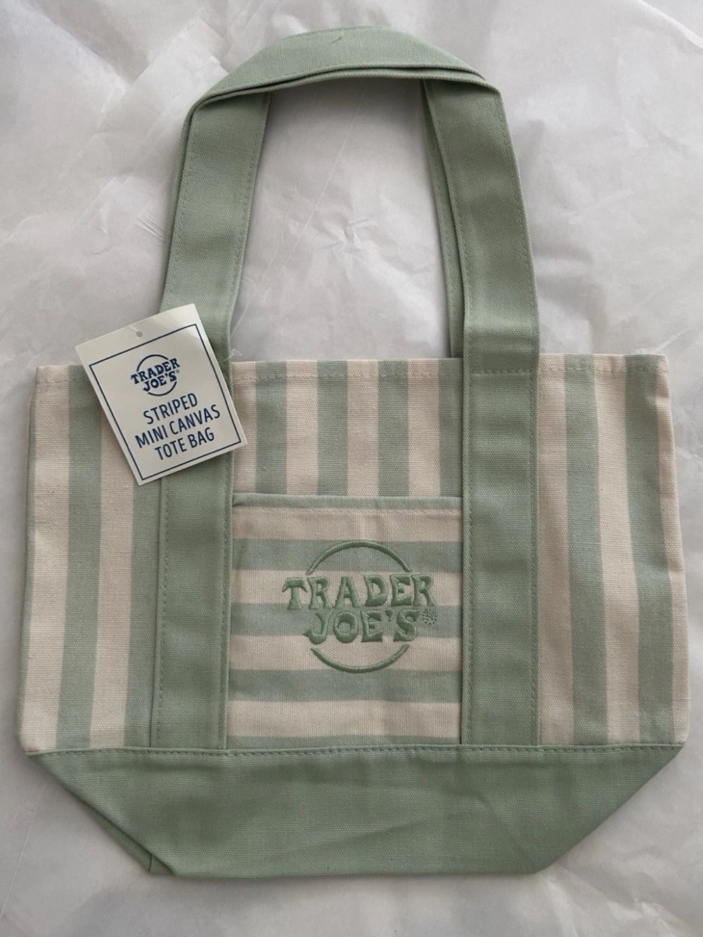 Trader Joe’s Striped Mini Canvas Tote Bag in Sage
